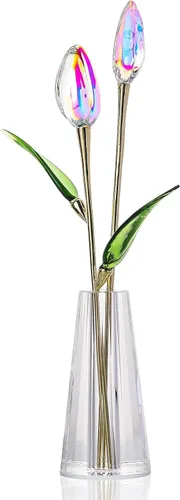 Vista 12 de LONGWIN Flores artificiales de lirio de tigre con jarrón – Estatuillas coleccionables de cristal recubiertas AB floreciendo flor de lirio falso