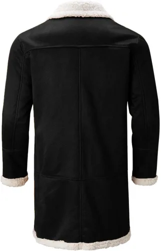 Vista 3 de Chaquetas casuales con forro polar Sherpa para hombre, con cuello de piel abrigada, gabardina larga, tallas grandes y altas con bolsillos