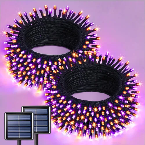 Vista 11 de JMEXSUSS - Paquete de 2, luces solares de Navidad cálidas y multicolor para exteriores, cada una con 100 LED, 10 metros, luces solares impermeables