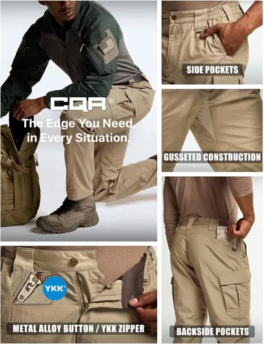 Vista 6 de CQR Pantalones tácticos para hombre, resistentes al agua, pantalones cargo Ripstop, ligeros EDC trabajo, senderismo, ropa para exteriores