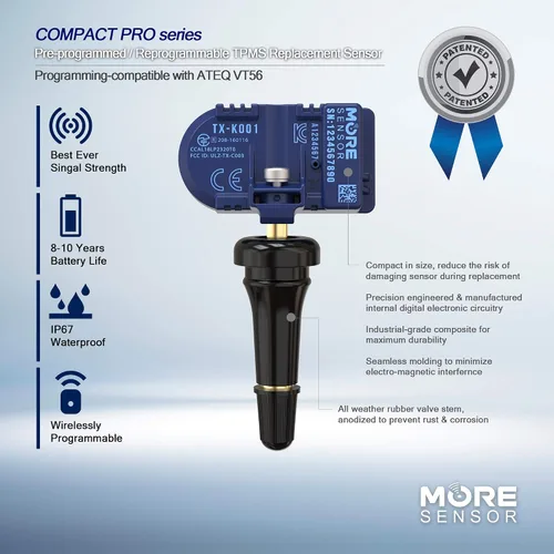 Vista 3 de MORESENSOR Compact PRO Series - Sensor de presión de neumáticos TPMS de 433 MHz Preprogramado para modelos seleccionados de más de 30 marcas