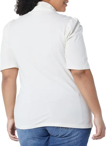 Vista 4 de Tienda Essentials Cuello alto de manga abullonada de algodón modal drapeado para mujer