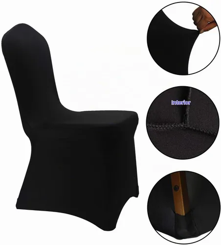 Vista 3 de WELMATCH - Fundas elásticas para sillas de elastano negro, 12 fundas elásticas para sillas de boda, fiesta, comedor, buceo (negro, 12)