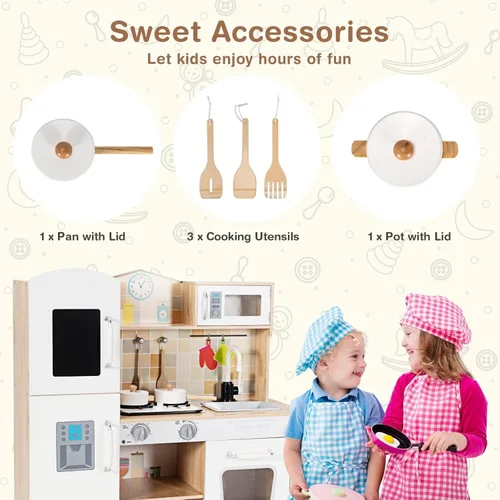 Vista 2 de HOMGX - Juego de cocina de juguete para niños con microondas, grifo, estufa, luz y sonido realistas, accesorios de utensilios de cocina, juguete