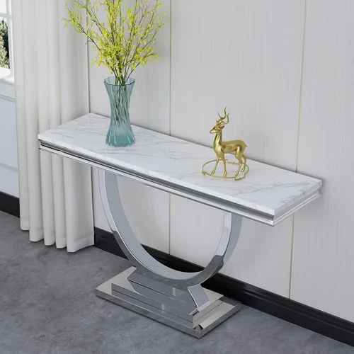 Vista 12 de Mesa auxiliar moderna de mármol sintético, mesa auxiliar de mármol sintético con marco geométrico, mesa central rectangular de mármol, mesa de té