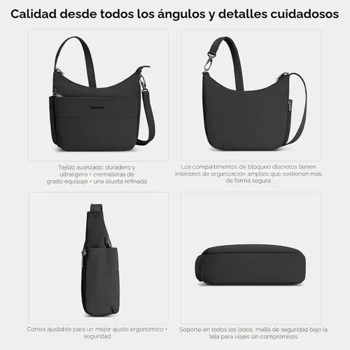 Vista 6 de Travelon Bandolera mediana antirrobo Roam Negro