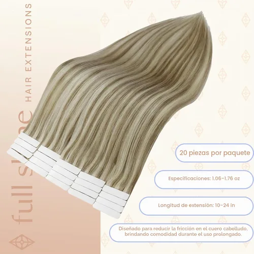 Vista 3 de Full Shine - Extensiones de cabello humano con cinta, mezcla de rubio desierto, 20 pulgadas