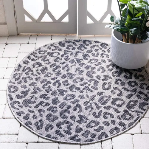 Vista 30 de Unique Loom colección Outdoor Safari Alfombra para exteriores - Leopardo (13' redonda, azul/gris)