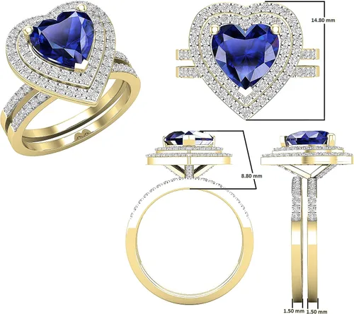 Vista 28 de Dazzlingrock Collection Juego de anillos de compromiso de doble halo con diamantes naturales redondos y piedras preciosas creadas en laboratorio