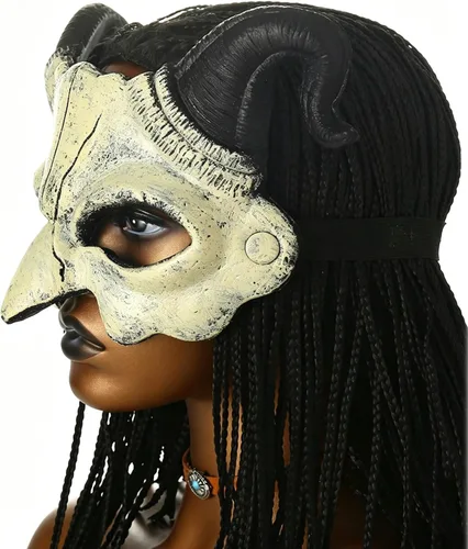Vista 7 de Soochat Devil Mask Demon Mask Scary Half Face Mask for Cosplay Halloween Masquerade Costume Party Accessories
