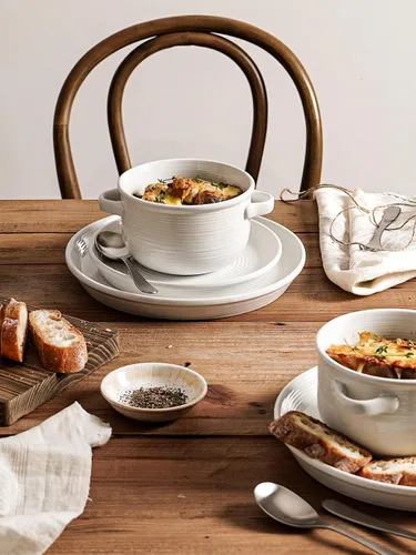 Vista 5 de LE TAUCI Cuencos para sopa con asas - 28 oz de cerámica sin plomo para sopa de cebolla francesa, aptos para horno y microondas, diseño resistente al