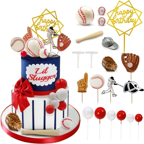 Vista 9 de Decoraciones de Pastel de Béisbol Suministros de Decoración de Fiesta Temática Deportiva Decoraciones de Pastel Temático de Béisbol Adorno