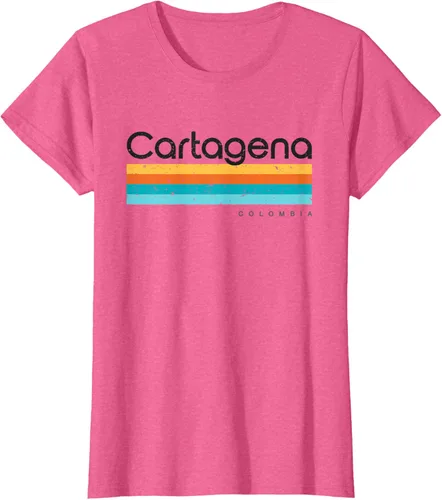 Vista 64 de Camiseta vintage de Cartagena Colombia con diseño retro, Blanco, S