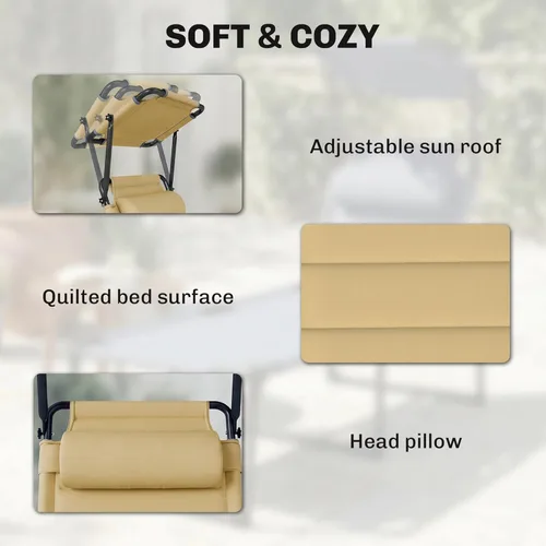 Vista 5 de Outsunny Sillón para exteriores, respaldo ajustable, tumbona plegable, silla de bronceado acolchada con techo parasol y reposacabezas de almohada