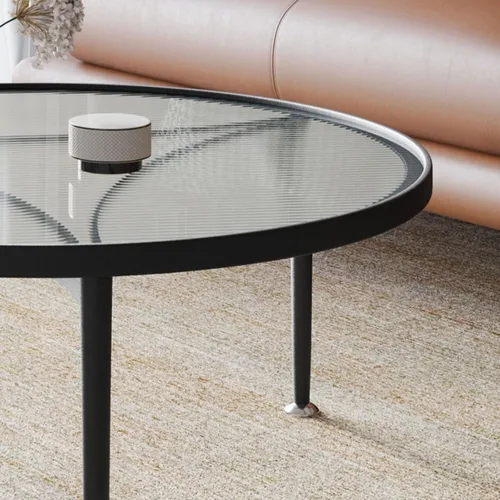 Vista 6 de Furniture Coffee Table - with Inset Tempered Glass Top and Metal Frame & Legs - Low Circle Minimalist Center Table Home Decor, Tea/Sofa/End Round