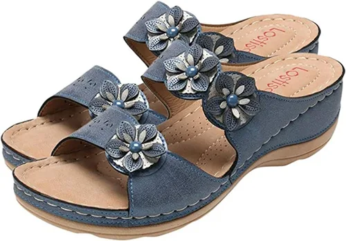 Vista 60 de Ladmiple Sandalias ortopédicas florales de moda 2023 con soporte de arco, zapatillas romanas casuales con puntera abierta