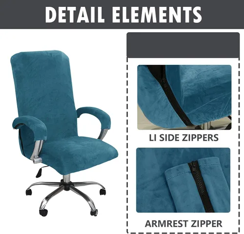 Vista 3 de NILUOH Funda de terciopelo para silla de oficina con fundas para brazos para sillas universales, jefes y juegos (L, azul pavo real)