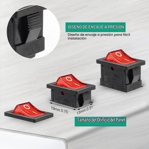 Vista 5 de KCD1 SPST Interruptor basculante de palanca precableado On/Off de 3 pines y 2 posiciones Snap DC 12V-24V 20A LED rojo para barco - Paquete de 5