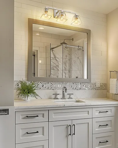 Vista 6 de HWH - Lámpara de baño moderna, lámpara de tocador de pared de níquel cepillado, lámpara de pared de tocador con campana cuadrada y pantalla