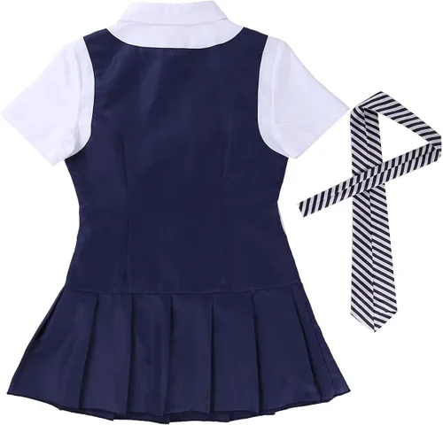 Vista 6 de iEFiEL Disfraz de uniforme de 2 piezas para mujer con corbata, Azul marino y blanco
