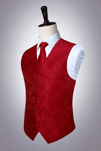 Vista 7 de HISDERN Conjunto de corbata de chaleco para hombre con estampado de cachemira floral jacquard corbata bolsillo cuadrado 3 piezas chaleco para traje