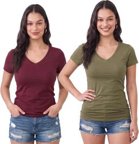 Vista 119 de Emmalise Camiseta de manga corta para mujer, cuello en V, tallas junior y plus