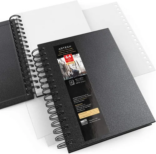 Vista 4 de ARTEZA Juego de cuaderno de bocetos de acuarela, paquete de 3, 64 páginas por libro, 5.5 x 8.5 pulgadas, cuadernos de espiral de tapa dura negra
