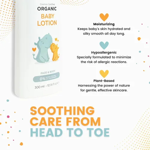 Vista 4 de Loción orgánica para bebés para recién nacidos, crema hidratante natural para rostro y cuerpo, para niños pequeños, piel delicada y seca, loción
