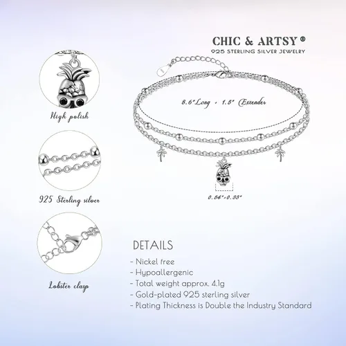 Vista 47 de CHIC & ARTSY Tobilleras de plata de ley S925 para mujer, pulsera de tobillo ajustable multicapa para playa, joyería de verano para mujer, de 10 a 11