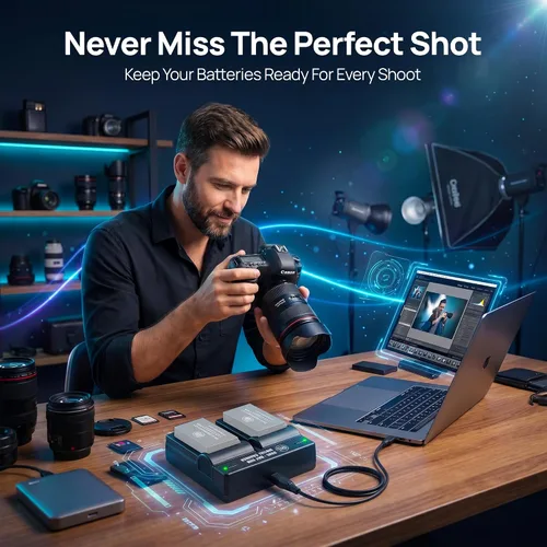Vista 6 de BM Premium Cargador de batería dual LP-E12 para cámaras Canon EOS-M, EOS M2, EOS M10, EOS M50, EOS M50 II, EOS M100, EOS M200, SX70 HS, Rebel SL1