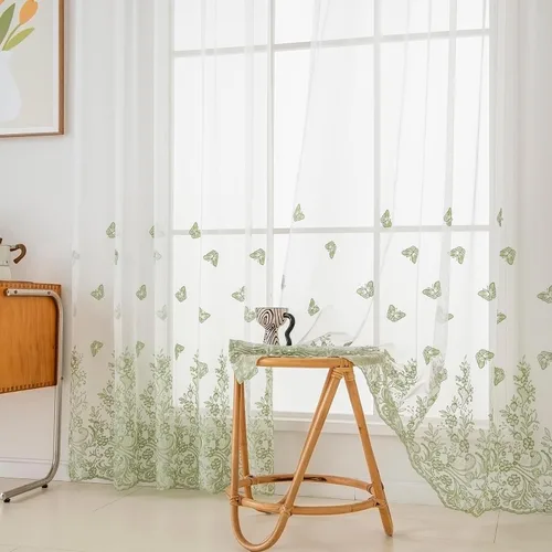 Vista 42 de VISIONTEX 2 paneles de cortinas traslúcidas de 63 in de largo, cortinas de gasa semitransparentes bordadas con hojas florales beige, bolsillo