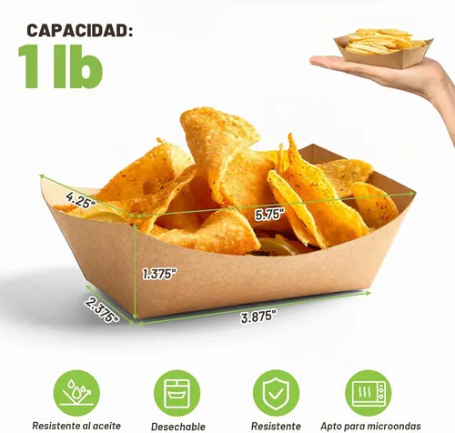 Vista 2 de ZORRITA Paquete de 100 bandejas pequeñas de papel para alimentos de 1 libra