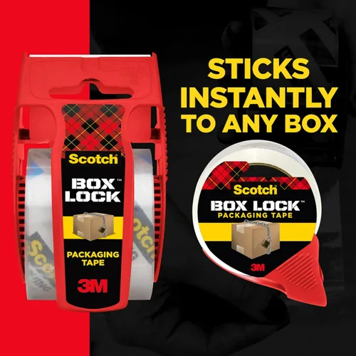 Vista 4 de Cinta de embalaje Scotch Box Lock, cinta de embalaje transparente, cinta adhesiva de agarre extremo para cajas de envío navideño, 1.88 pulgadas x