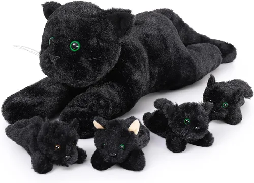 Vista 15 de MaoGoLan 4 animales de peluche de castor con tres bebés en el interior, regalo de felpa de castor gigante esponjoso de 17.7 pulgadas, divertidos