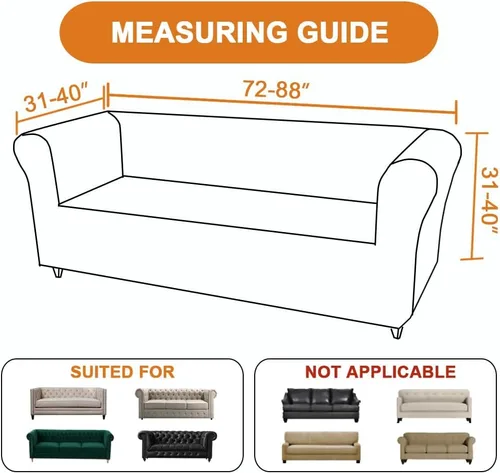 Vista 6 de Funda elástica para sofá Chesterfield, funda elástica de 3 plazas para sofá Chesterfield con brazos enrollados, protector de muebles suave y lavable