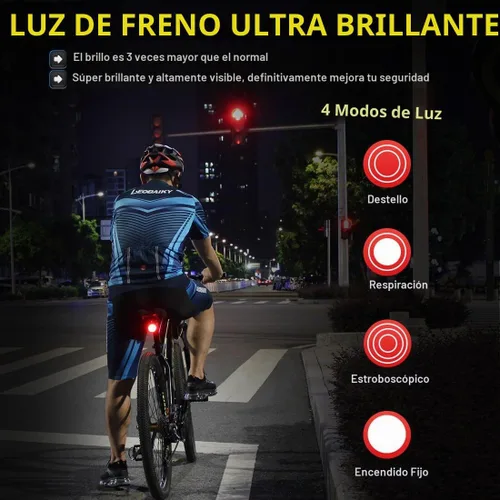 Vista 3 de Padonow Smart Bike Tail Light: Auto On/Off Rear Bicycle Flashlight Ultra Bright Back Brake Light High Lumen Daytime Strobe USB Rechargeable Safety