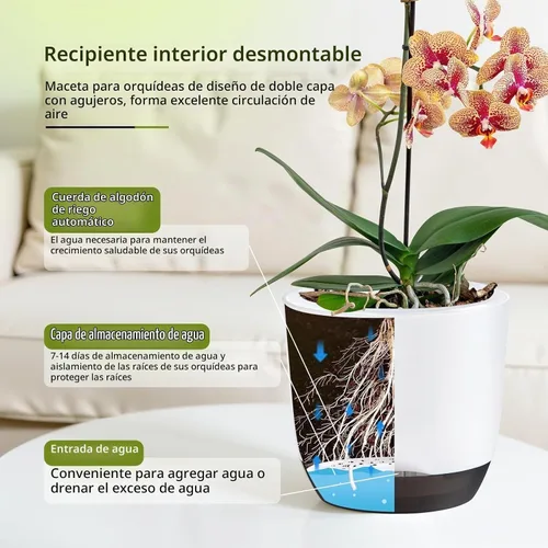 Vista 4 de QCQHDU 2 Pack 7.2 Inch Orchid Pots with Holes for Repotting, Double-Layer and Self Watering Orchid Pot with Good Air Circulation Blanco y negro