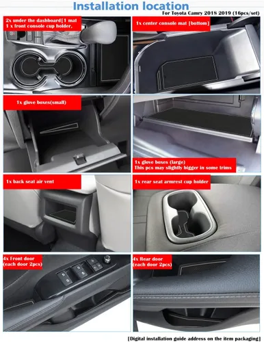 Vista 6 de auovo Alfombrillas antipolvo para Toyota Camry 2018 2019 2020 2021 2022 2023 2024 ajuste personalizado para portavasos de consola central, Gris