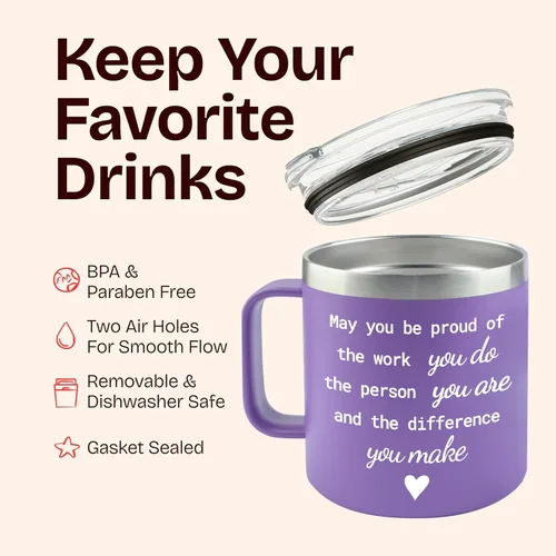 Vista 7 de KLUBI May You Be Proud Of The Work You Do - Regalos de salud mental para mujeres, vaso de 14 onzas, taza morada, regalo de agradecimiento