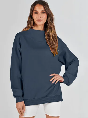 Vista 6 de ANRABESS Sudaderas de gran tamaño para mujer, cuello alto, manga larga, sudaderas con capucha, tops 2024, ropa de moda de otoño