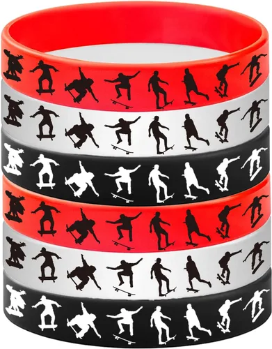 Vista 5 de 24 pulseras de goma para monopatín, pulseras de Slicone, suministros de fiesta deportiva, patineta, deportes extremos, cumpleaños, baby shower