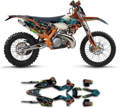 Vista 23 de Kit de calcomanías personalizadas para 125 200 250 300 350 450 500 EXC EXC-F XCW XC-W XCF-W 2014 2015, negro y azul, KTEXCW1416001-KR