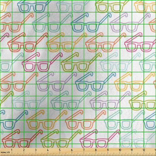 Vista 3 de Ambesonne - Tela Indie de The Yard, patrón colorido con anteojos clásicos de moda antigua, nerd, inteligente, bohemio, dibujo de doodle, tela
