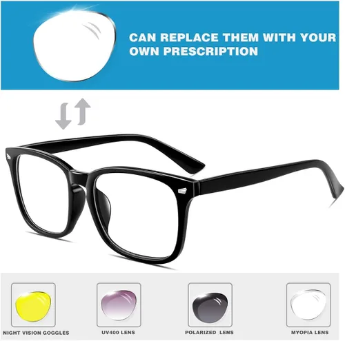 Vista 3 de WOWSUN Unisex Stylish Nerd Non-prescription Glasses, Clear Lens Eyeglasses Frames, Fake Glasses