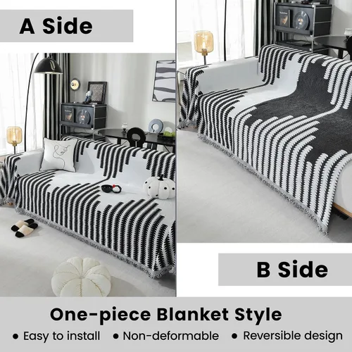 Vista 2 de Funda de sofá de felpilla lavable para sillón de un solo cojín, funda de sofá antideslizante, reversible, geométrica jacquard, funda de sofá Negro