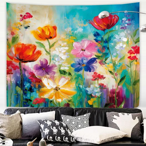 Vista 6 de Yookeb Tapiz negro de flores de Matisse de 59 pulgadas de ancho por 51 pulgadas de alto, para colgar en la pared, hojas abstractas, vintage, arte