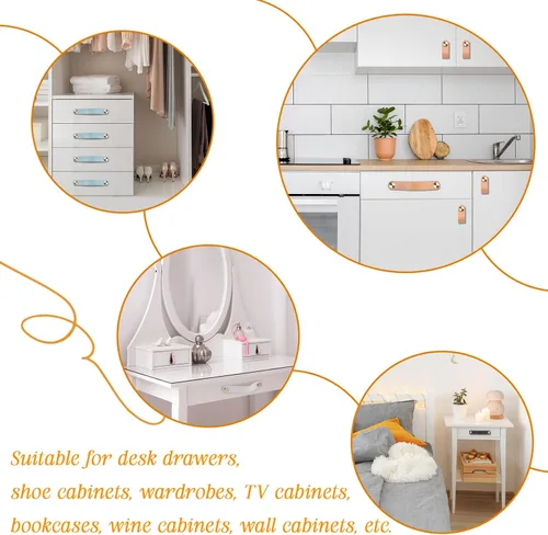 Vista 6 de Paquete de 4 tiradores de cuero para cajones, color beige, pomos de puerta de armario de 3.7 pulgadas, tiradores de piel sintética para tocador