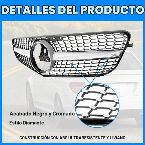 Vista 4 de Parrilla delantera para Mercedes Benz W204 C200 C300 C350 estilo diamante rejilla 2008 2009 2010 2011 2012 2012 2013 2014