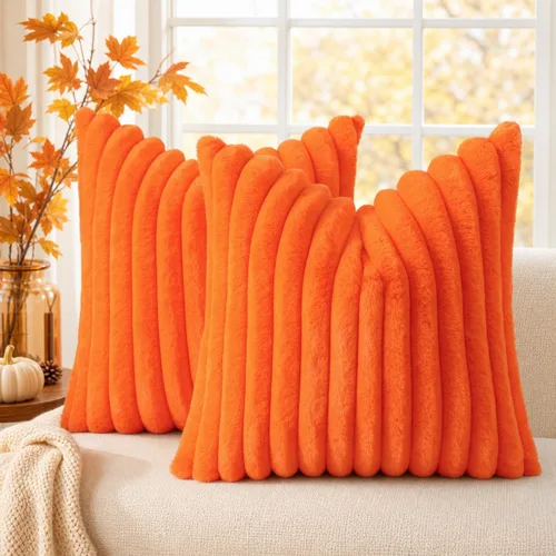 Vista 14 de decorUhome Fundas de almohada de piel sintética, juego de 2, decorativas, afelpadas, suaves, afelpadas, a rayas, parte posterior de terciopelo