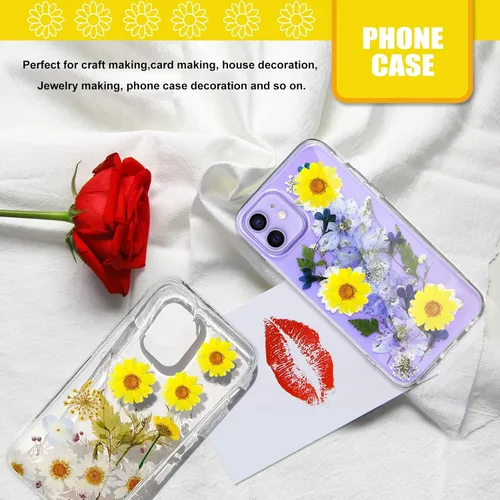 Vista 7 de 60 girasoles secos prensados amarillos para adornos de manualidades, flores secas naturales de 1.2 pulgadas, margarita grande para joyería